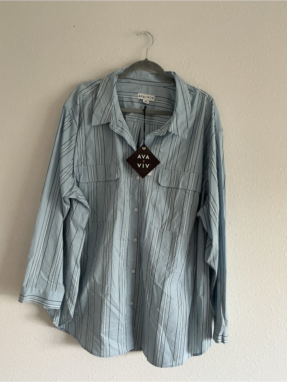 Ava & Viv Blue and Navy Striped Button-Down Shirt